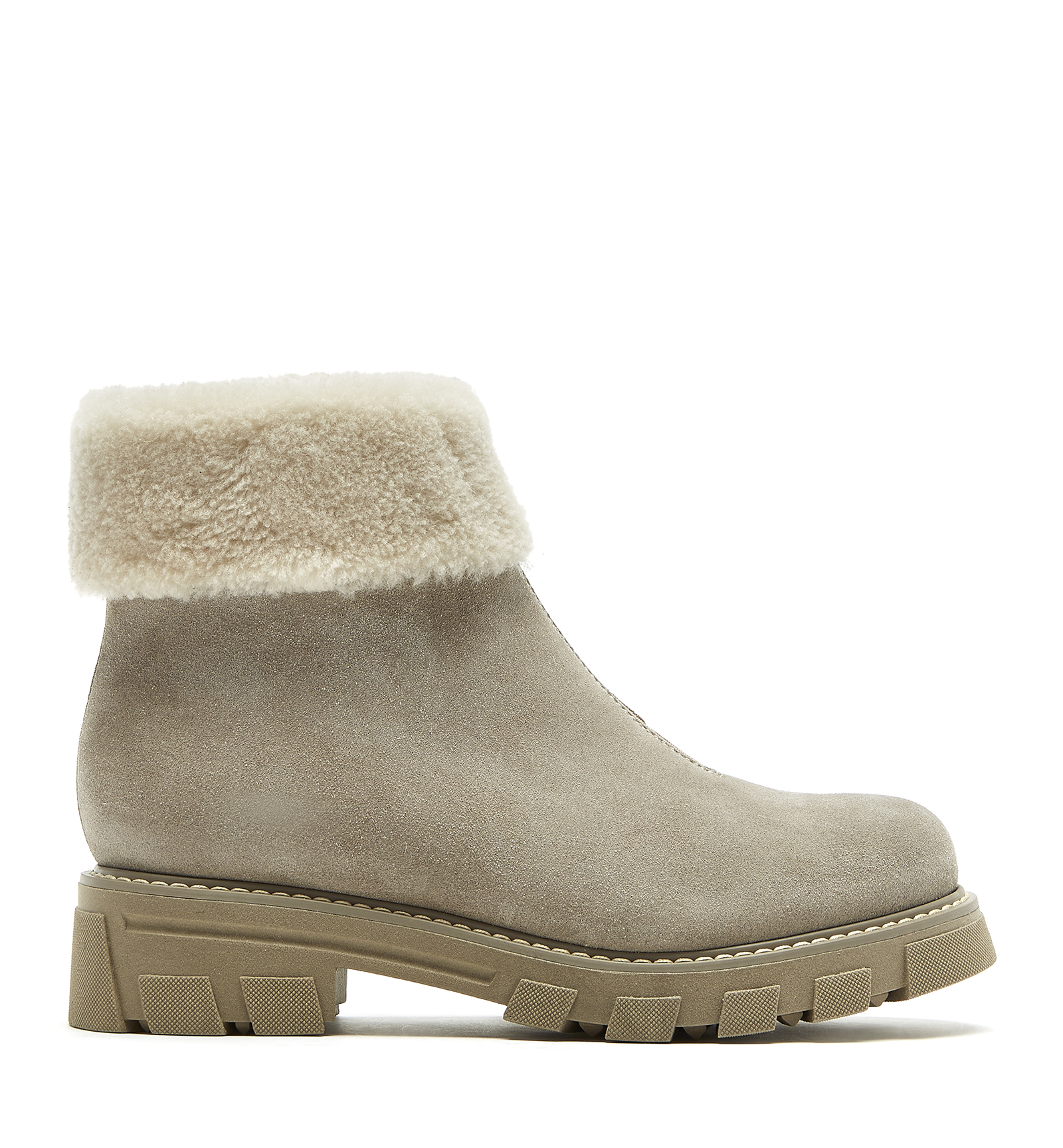La Canadienne Abba Shearling Lined Suede Bootie In Pebble