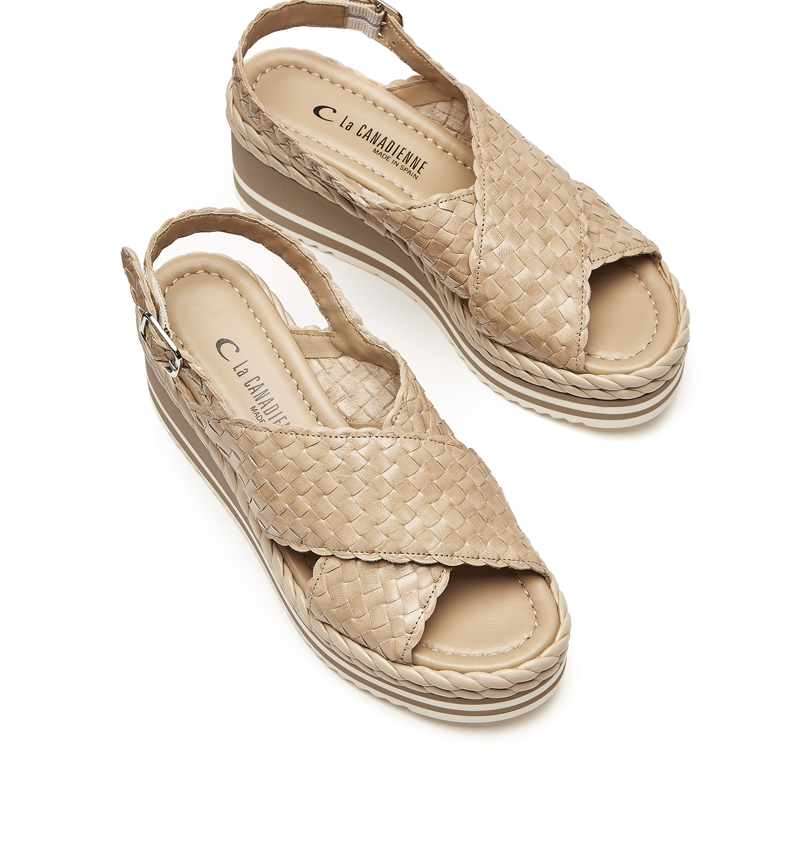 Shop La Canadienne Propel Woven Leather Sandal In Taupe