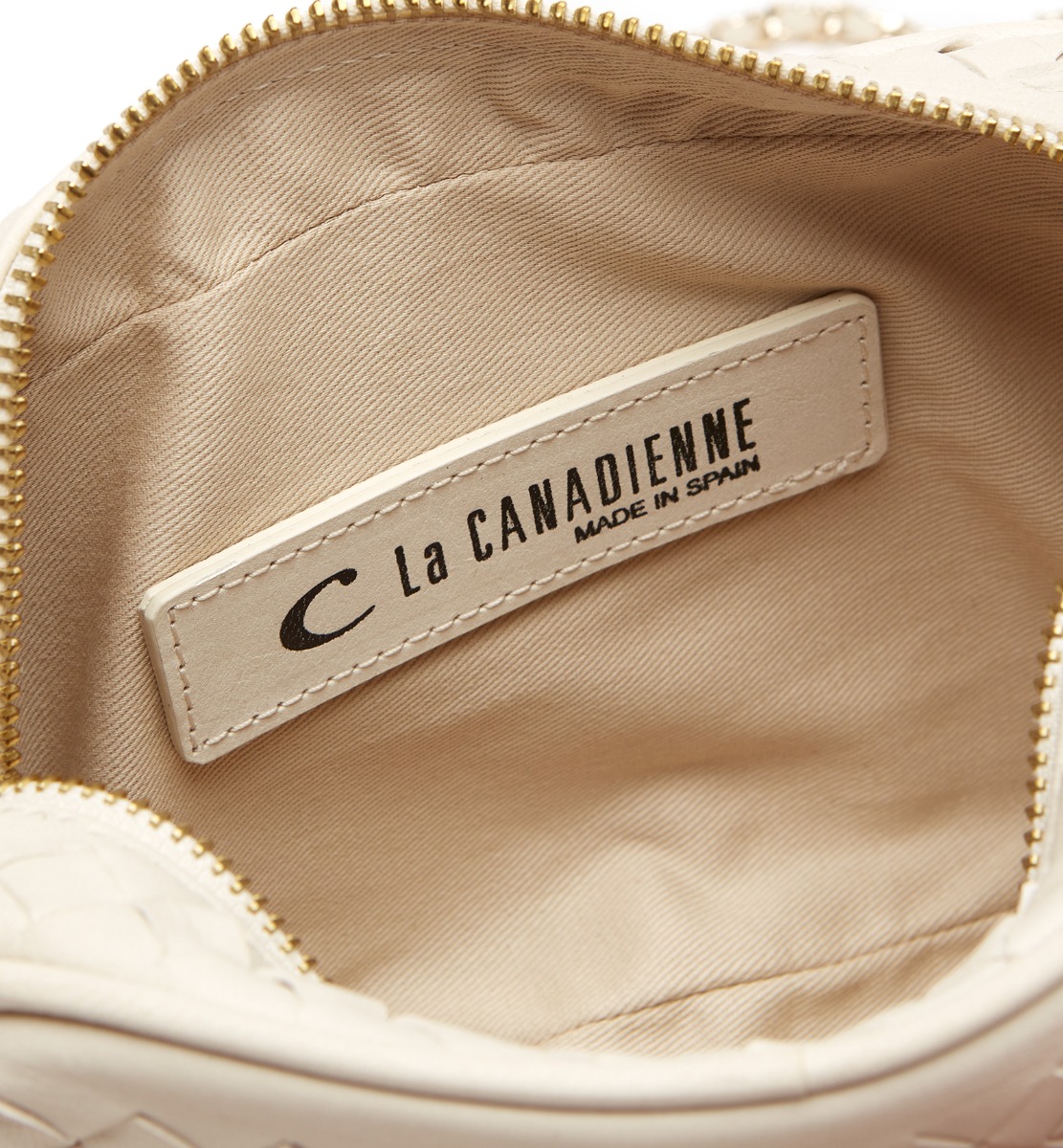 Shop La Canadienne Petite Woven Leather Crossbody Bag In Cream