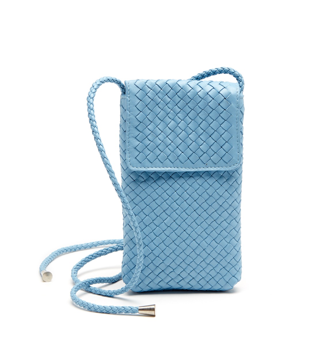 Shop La Canadienne Phonia Woven Leather Crossbody Bag In Blue