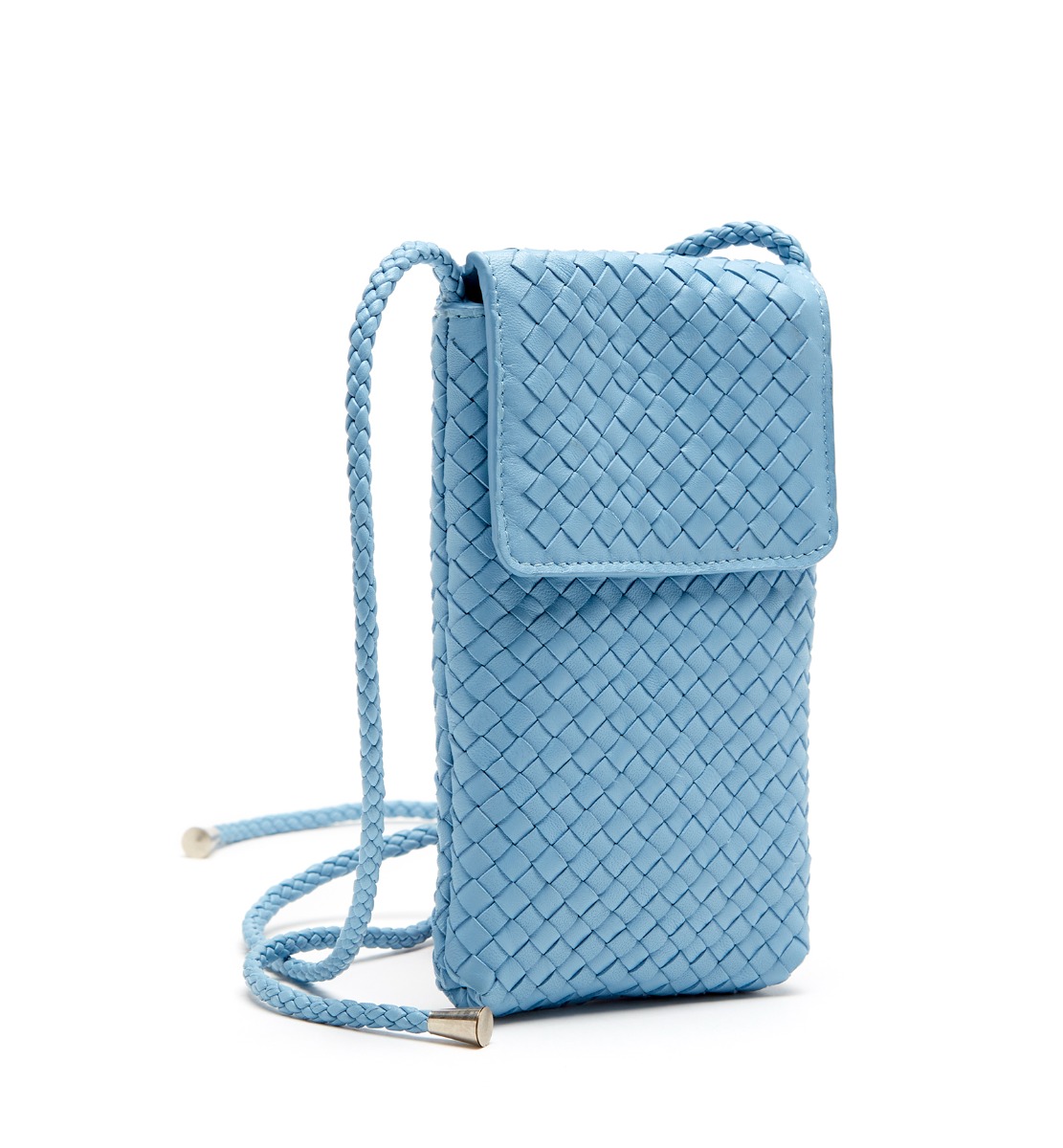 Shop La Canadienne Phonia Woven Leather Crossbody Bag In Blue