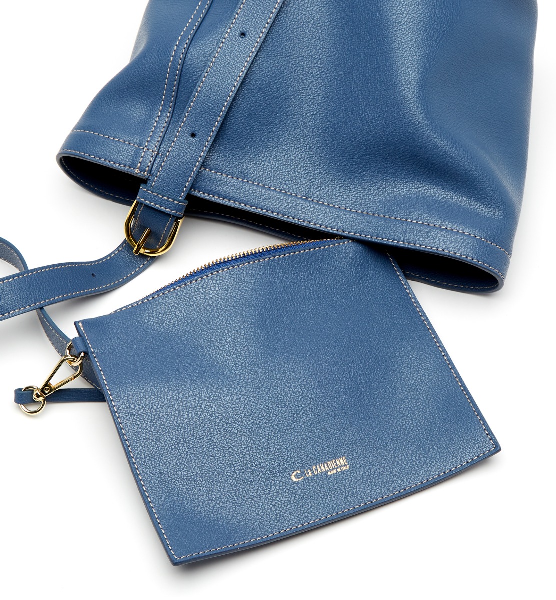 Shop La Canadienne Plot Leather Handbag In Jeans Blue